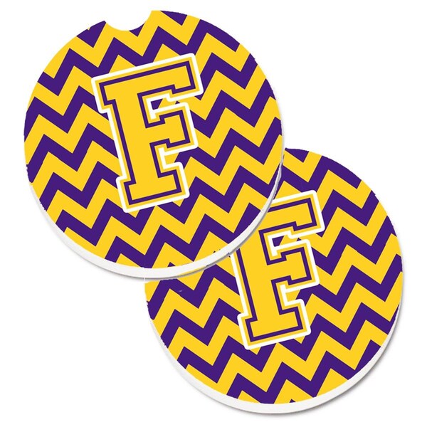 Carolines Treasures Letter F Chevron Purple and Gold Cup Holder Car Coaster, PK2 CJ1041-FCARC - main